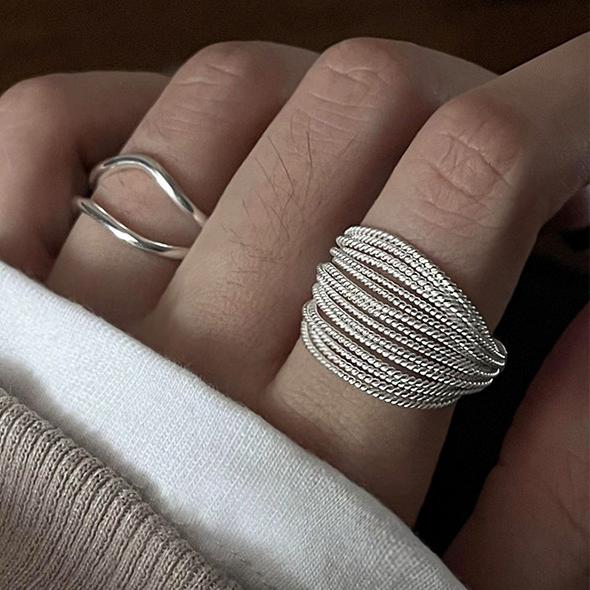 PONYKISS Sterling Silver Minimalist Line Round Rings for Women Trendy Opening Fine Geometric Accessories