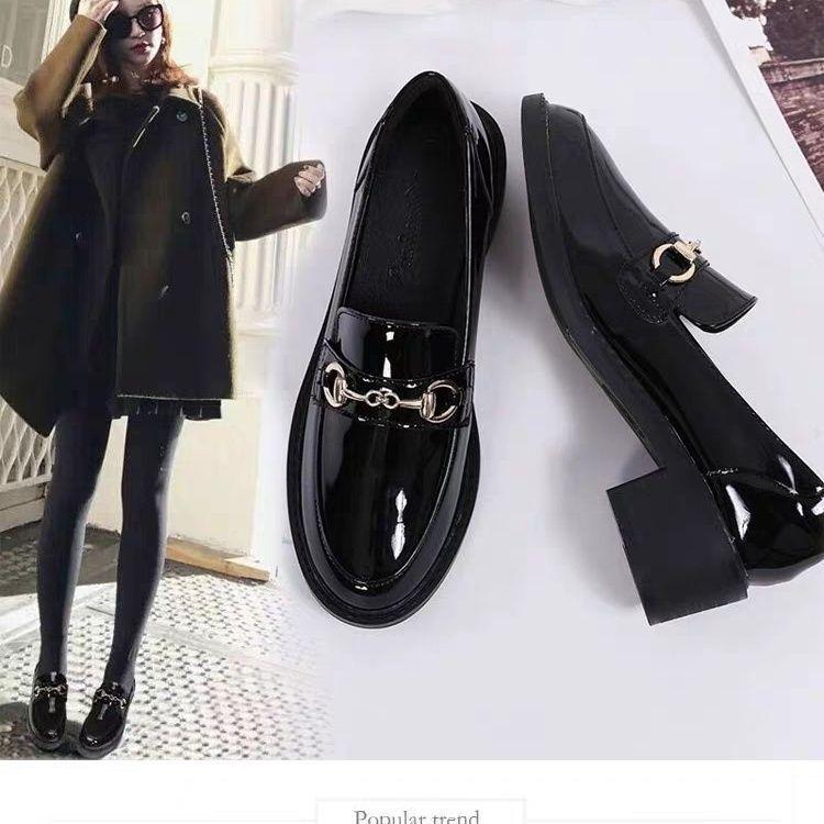 Dámské černé mokasíny z pravé kůže s fleecovou podšívkou - Podzimní/Zimní nazouvací obuv, Boty typu Bean v britském stylu pro profesionální práci