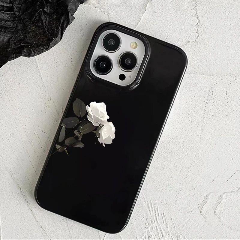 white rose black phone case for iphone 17 pro max 16 plus 15 14 13 11 silicone back cover for iphone 12 pro xr xs x 8 7 plus se3