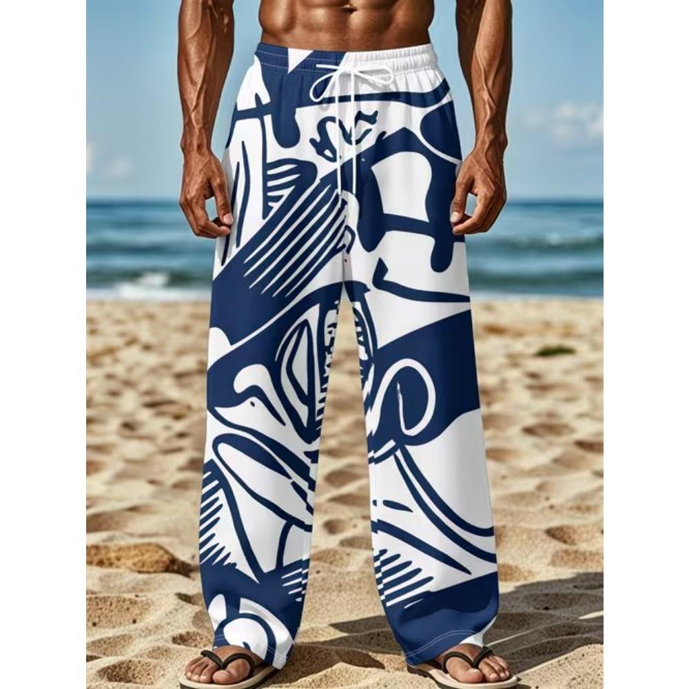 Men's 3D Simple Pattern Printed Baggy Casual Trousers, Elastic Drawstring Waist with Pockets, for Spring Summer Home Outdoor Vacation
