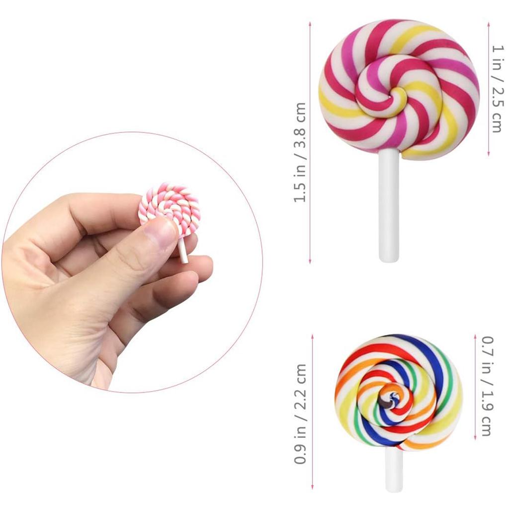 10Pcs Lollipop Prop Clay Candy Embellishment Rainbow Swirl Lollipop Lolly Random Candy Shaped Cake Decoration Party