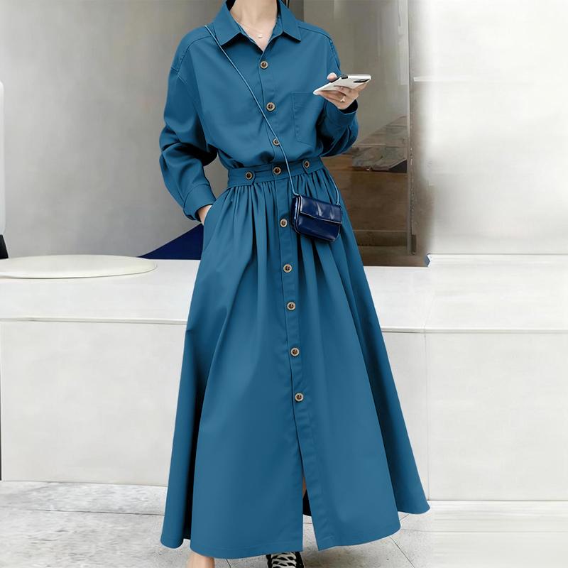 

ZANZEA Women Turn Down Collar Casual Long Sleeve Long Dress M