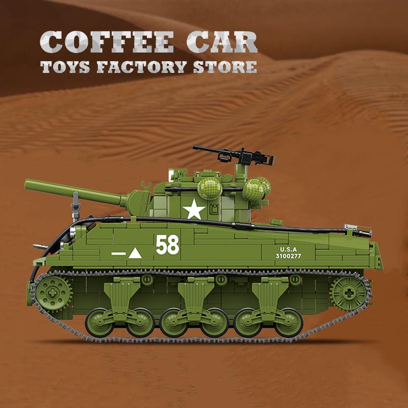 Non-Toxic M4A3 Medium Tank Building Blocks T34/76 Armored Cars Bricks Model Ww2 Classic Military Toys Adult Children Kids Christmas Gifts Diy