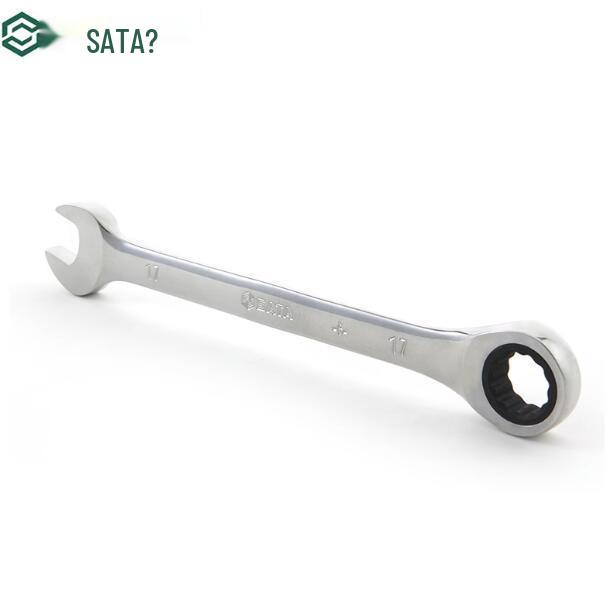 SATA Polished Open-End Ratchet Wrench, Dual-Use Auto Repair Socket Wrench, Quick Ratchet, Sizes 43201-43219.