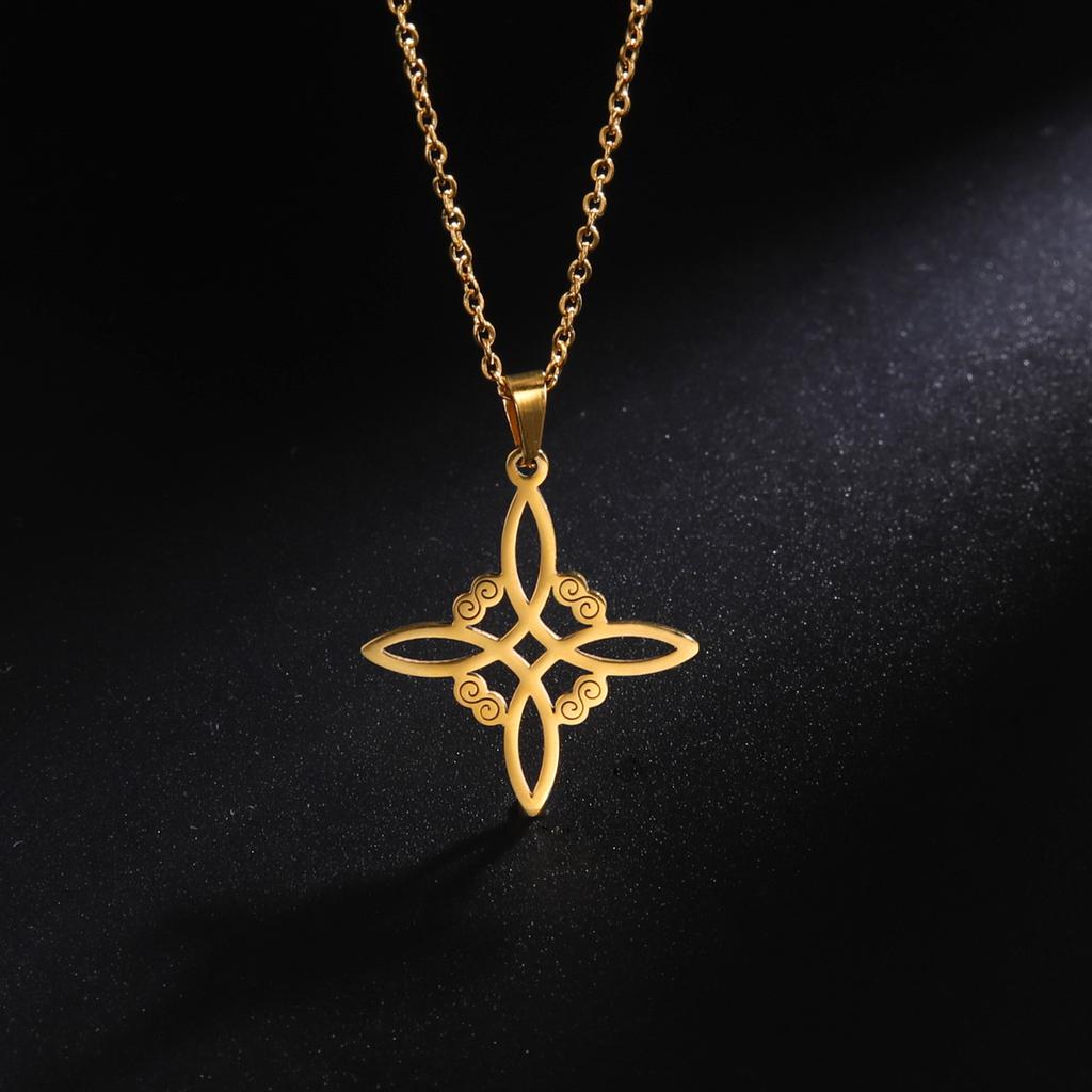 Fashion Chic Celtic-Symbol Necklace Witchs-Knot Necklace for Women Men Stainless Steel Pendant Necklace Lucky Jewelry