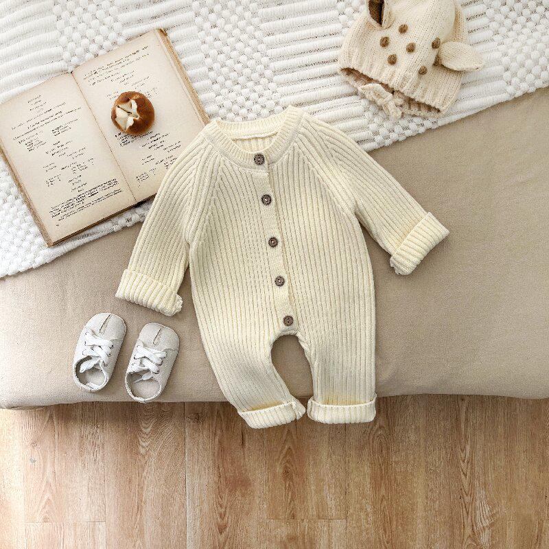 Koreanischer Baby einfarbiger Strick-Jumpsuit - Herbst/Winter Strampler für Jungen und Mädchen