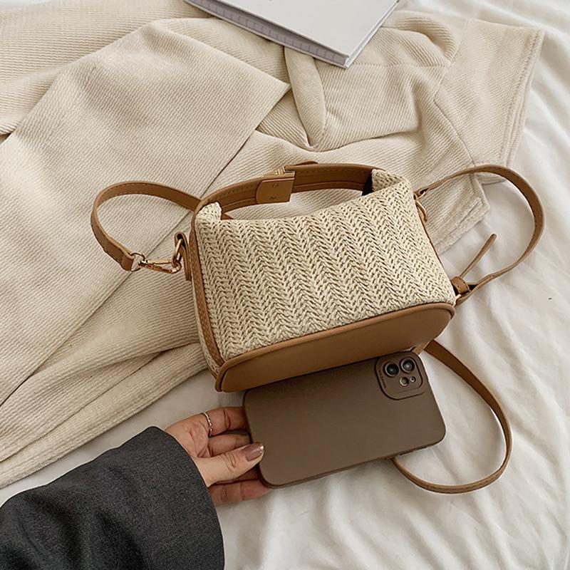 Retro Straw Crossbody Bag For Women Bohemian Small Knitting Summer Purse And Handbag Vacational Bucket Beach Bags