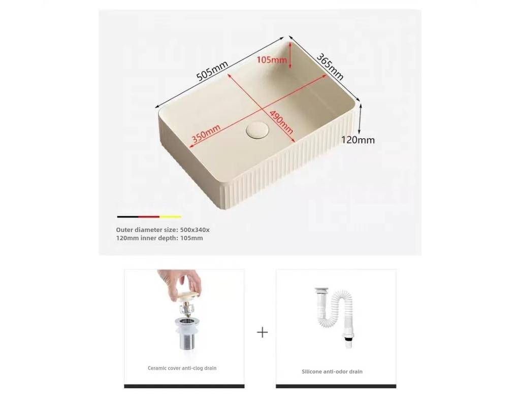 Modern Ceramic Bathroom Container Sink, Striped Design Rectangular Sink, Dressing Table Sink, Suitable for Homes and Balconies
