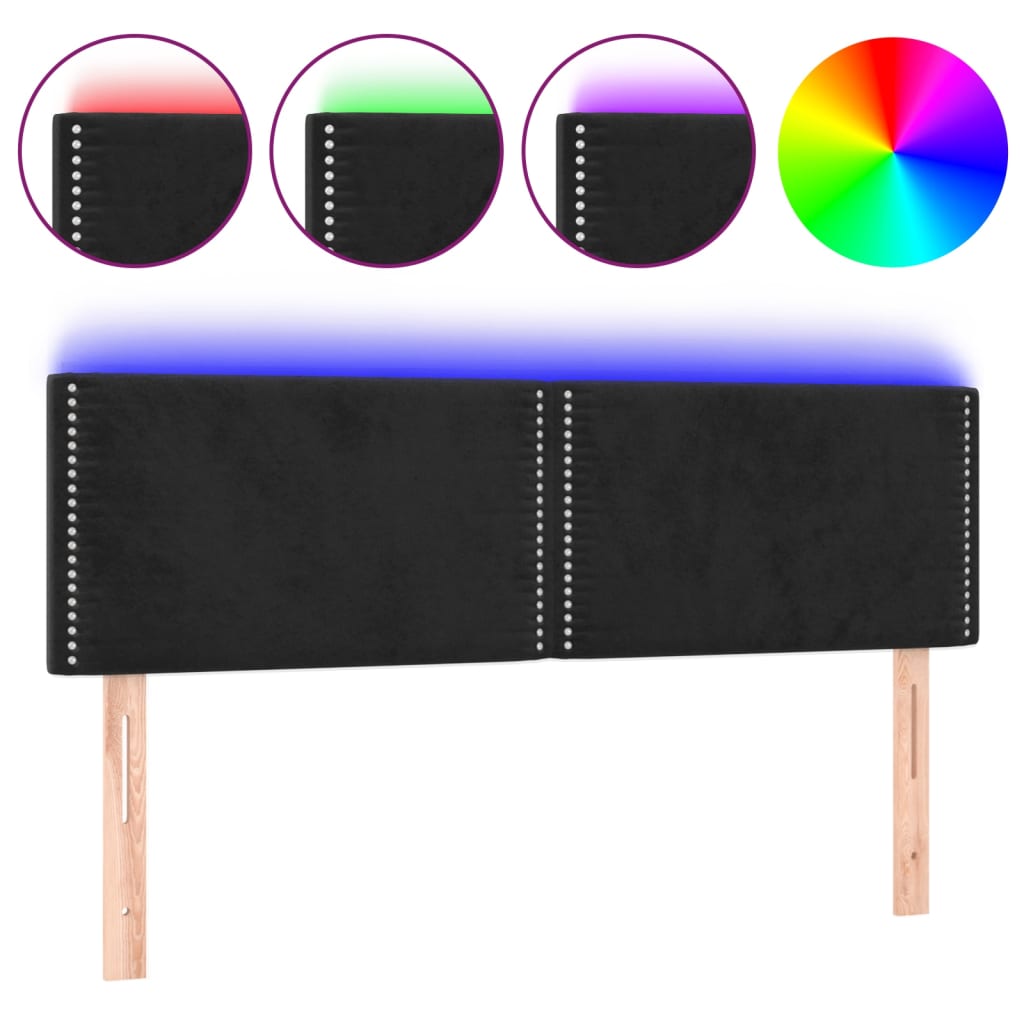 Vidaxl Bed Headboard with LED, Black, 144X5X78/88 Cm, Velvet