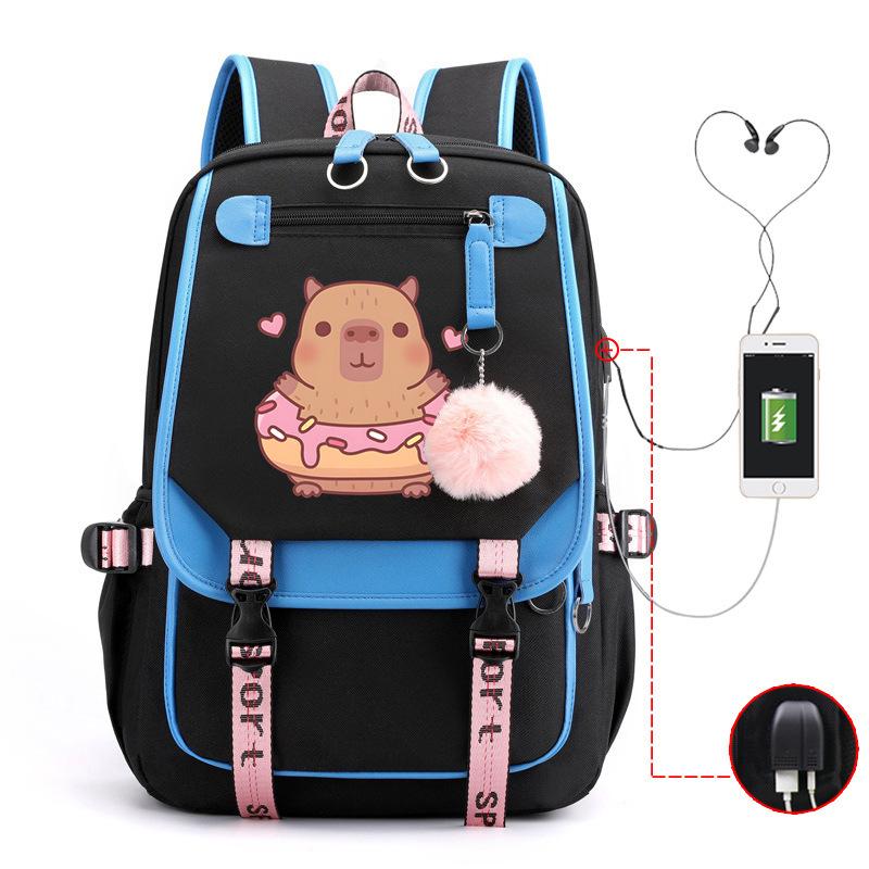 Kapibara Cute Printed USB Port Multi-function Leisure Travel Backpack