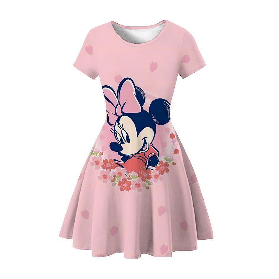 New Mickey Minnie Christmas 2D Printed Short Sleeve Dress Fashion Girls Princess Dress