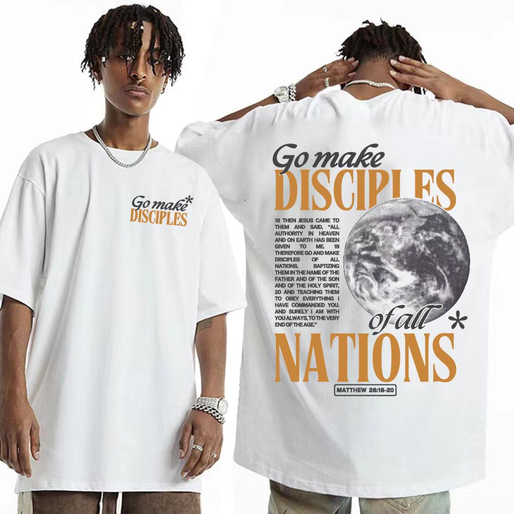 Large Cotton Men's Go Make Disciple Christian Street Wear T-shirt Retro Bible T-shirt Fashion Aesthetics Short Sleeve T-shirt