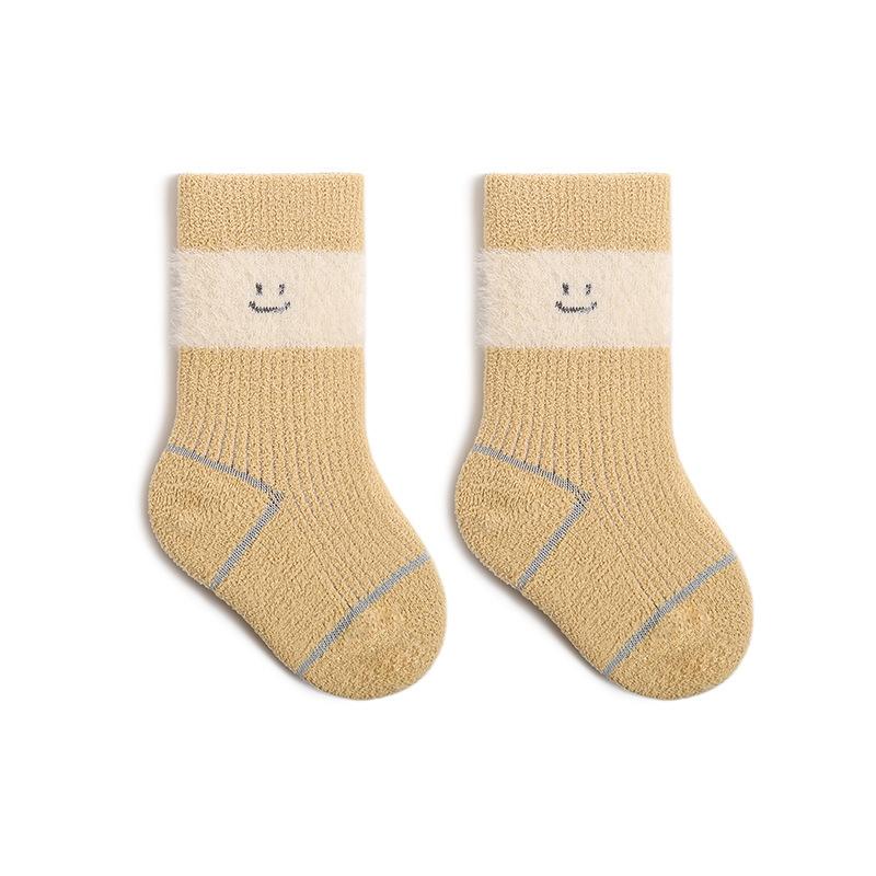 

Winter New Thickened Warm Coral Fleece Baby Mid Socks Newborn Kids Cute Expression Socks Girls Infant Boys Boneless Socks L жёлтый