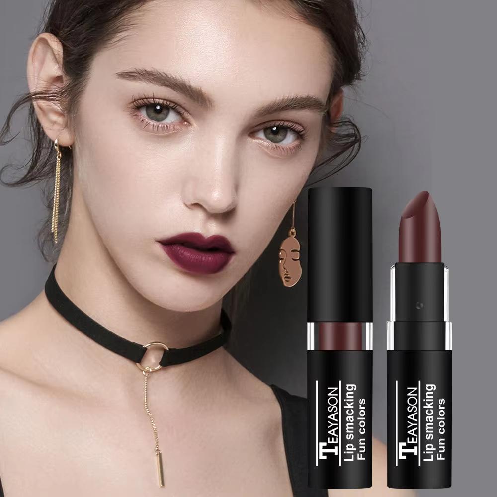 1 Stück Langanhaltendes Pigment Nude Lila Schwarz Blau Rot Grün Lippenstift Wasserdicht Samtmatt Luxus Lippen Make-up Kosmetik