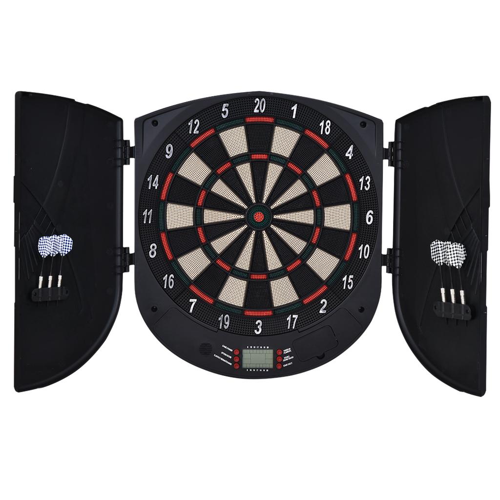 Electronic Dartboard with Voice Announcements English Voice LED Displays 6 Darts 26 Games 185 Variants Dart Machine with Door Dartboard Set for up to