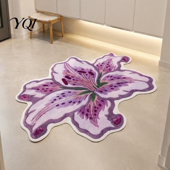 Quick Drying Door Mat Lily Shape Floor Mat, Absorbent Velvet Rug for Bathroom And Entrance, Non-slip Decorative Entrance Flower Bedroom Dressing