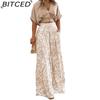 BITCED Summer Set Shirt Top with V-Neck Fashion Print Wide-Leg Trousers Stylish Set