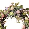 Easter Wreath with Pastel Eggs Front Door Wall Hanging Artificial Green Leaves Garland for Party Holiday Home Garden Decoration