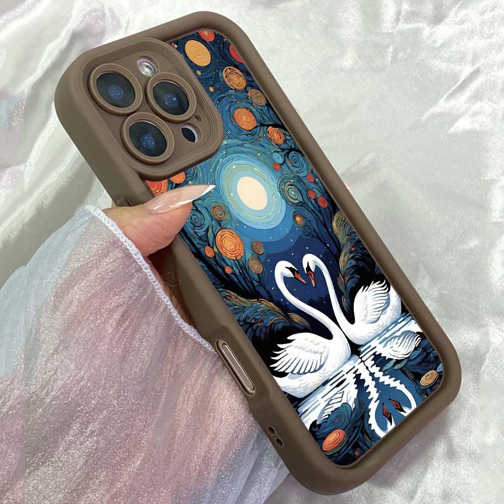 

JT523 Swan Love for iPhone 17 16 15 14 13 12 11 Pro Max Samsung S26 S25 Ultra A17 A07 A56 A16 A15 A06 A35 A55 Xiaomi 15T Redmi 15c 14C Soft Case Redmi 15C 4G/5G(171.6) коричневий