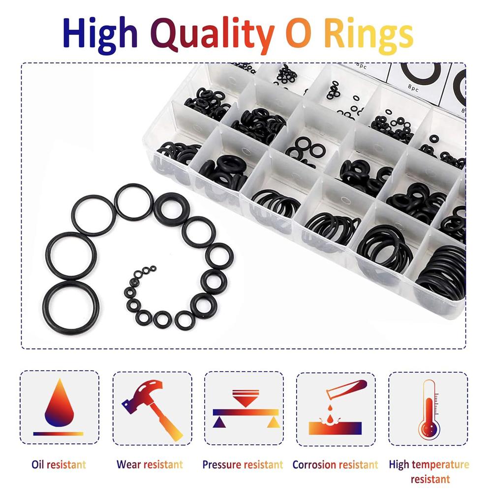 225PCS Rubber O Ring Oil Resistance O-Ring Washer Gasket Seals Watertightness Assortment Different Size and Plastic Box Kit Set