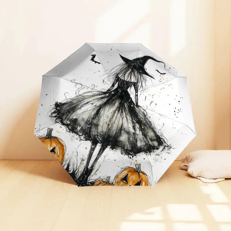 1pc Witch Pumpkin Pattern Umbrella Design Automatic Opening and Closing Umbrella, High-quality Travel Umbrella, Lightweight and Portable, -53