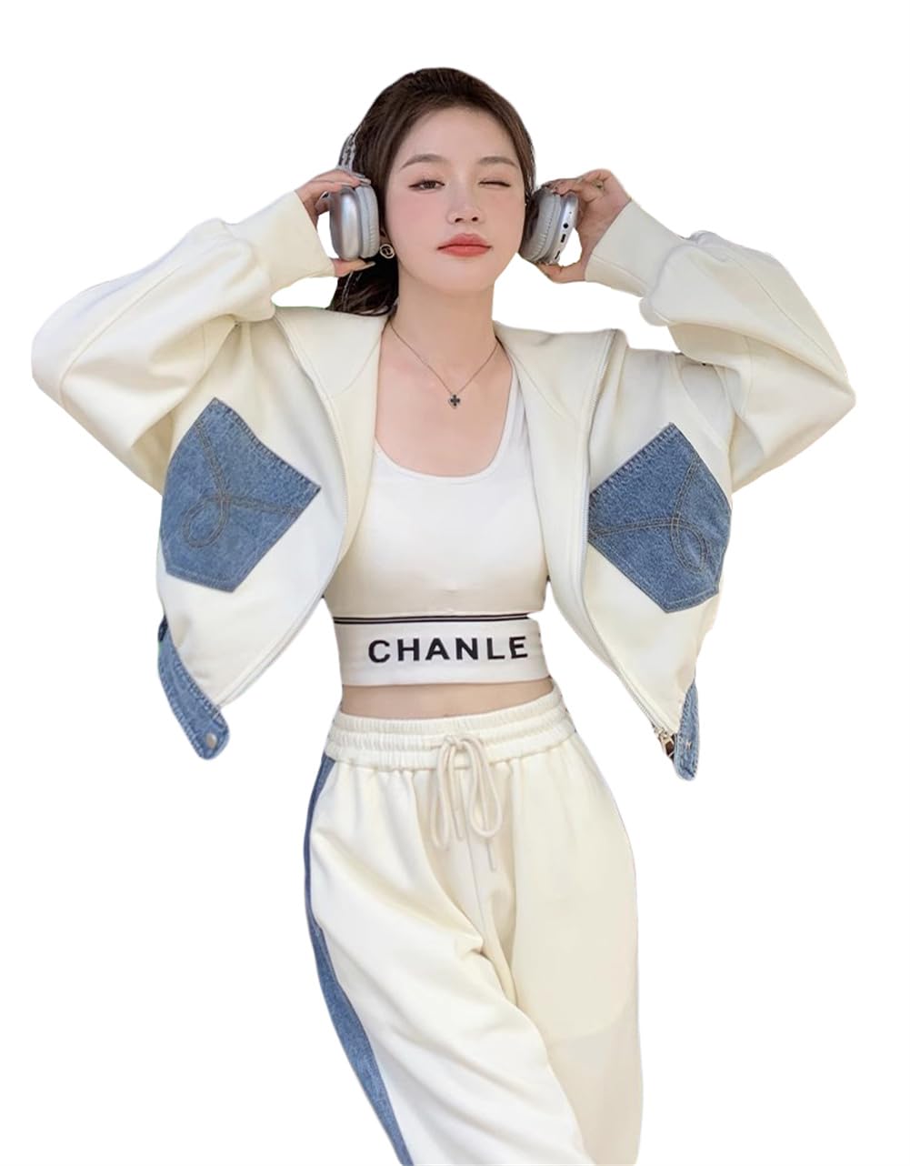 

YUNHEN Fall Long Sleeve Jacket and Pants with Cute and Stylish Fall Casual Hoodie and Tracksuit Women s Set Wide-Leg Hoodie, (6 Beige)