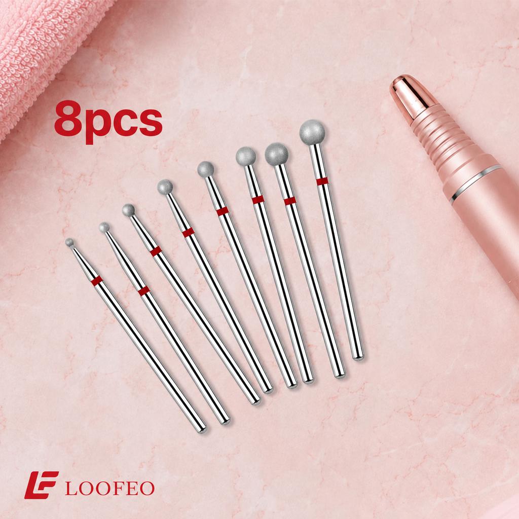Ball Diamond Nail Drill Bit Set 1.5/2/2.5/3/3.5/4/4.5/5mm Red Fine Nail Milling Cutters Nail File Bit Sets Nail Prep Dead Skin Removal Shaping
