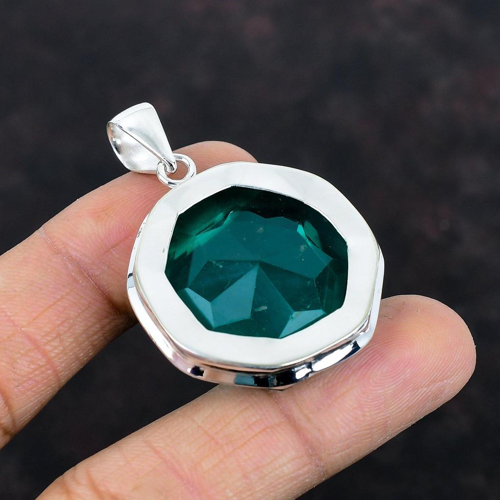 Faceted Chrome Diopside Pendant Real Gemstone Pendant 925 Sterling Silver Pendant Chrome Diopside Jewelry Handmade Pendant Engagement Gifts