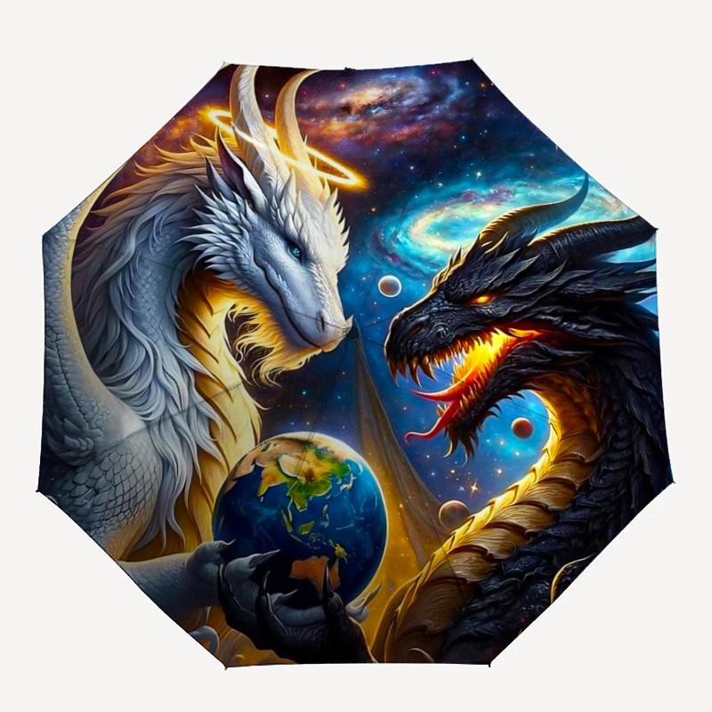1pc Two Dragons One Earth Automatic Folding Umbrella - 3 Folding Design, Vivid Cartoon Pattern, Suitable for Outdoor Activities, A Gift for Fans In Al
