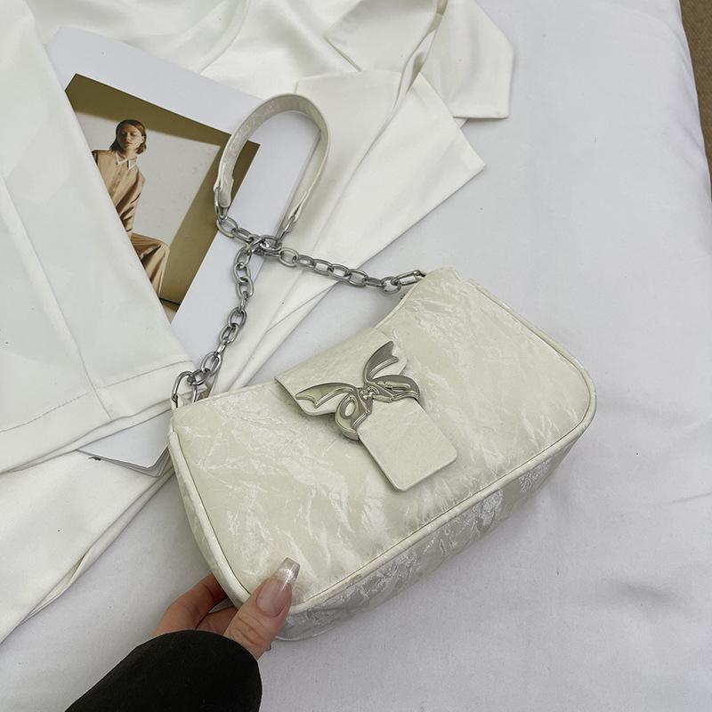 

Yogodlns Elegant Women s Butterfly Decor Small Shoulder Bag Stylish Chain Zipper Underarm Bag Suitable for Women Handbags, Zipper Closure 21x6x14cm бежевый