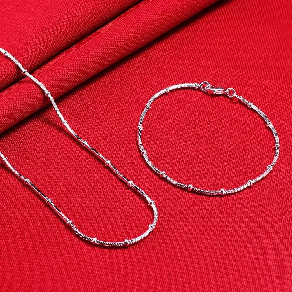 925 Sterling Silver Simple Snake Chain Necklace Bracelet Set Fashion Men's Women's Charm Jewelry Gift