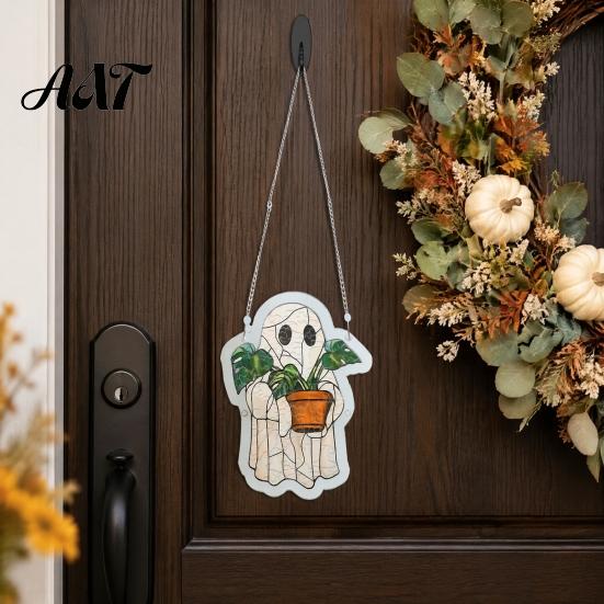 Indoor Outdoor Holiday Decoration Halloween Ghost Acrylic Puzzle Suncatcher, Colorful Window Hanging Ornament, Stained Autumn Harvest Home Decor