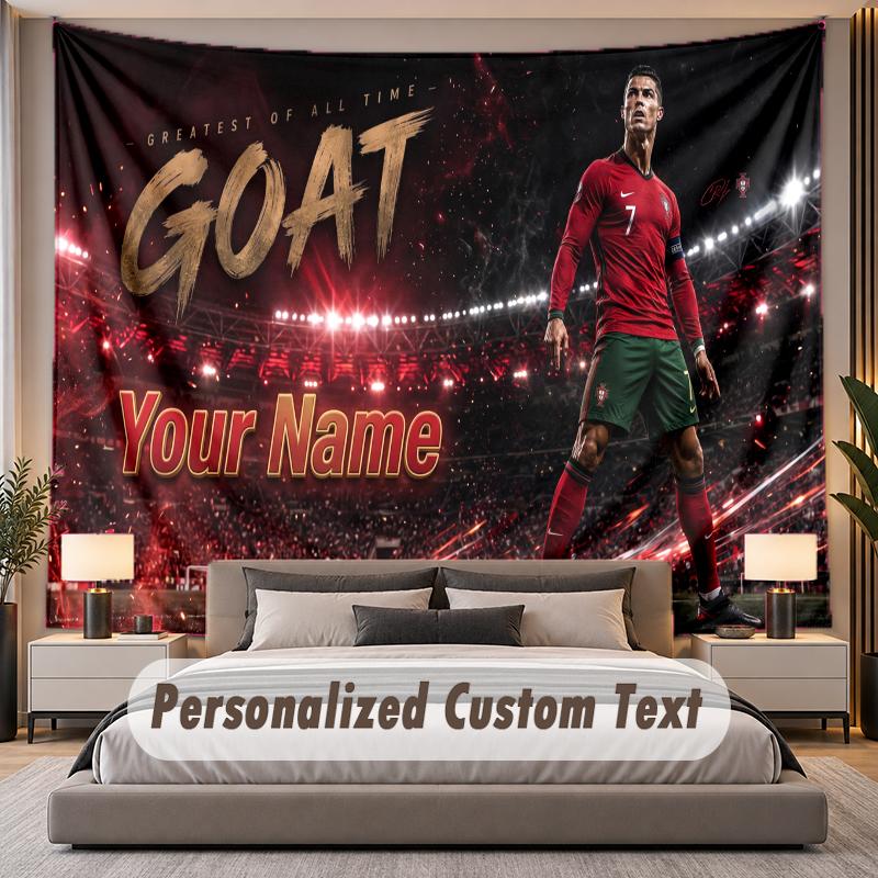 Tapeçaria de Parede Personalizada com Nome e Texto Cristiano Ronaldo Poliéster Para Quarto