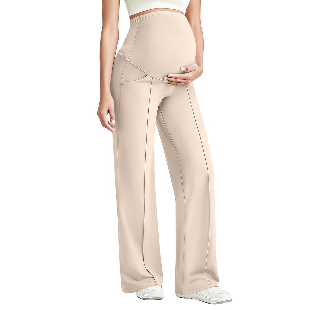 Maternity Yoga Pants, With A Belly Pocket, Stretchy Wide-leg Work/casual Pants, Maternity Loungewear Pants