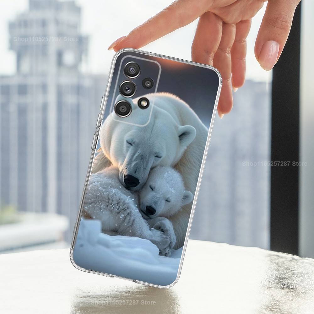 

Милый чехол для телефона с белым медведем для Samsung A51,71,30,S21,10,20,Ultra,FE,Lite, S22,23,9,PIus, Прозрачный, Силиконовый SamsungS22plus 5G