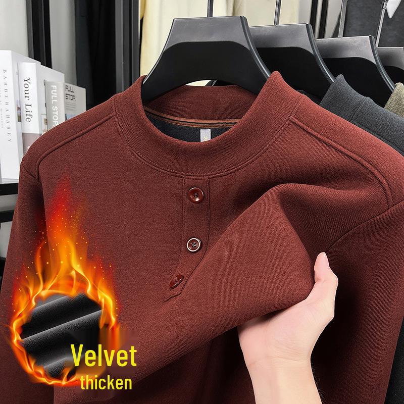 2025 Winter High-End Warm Knitwear: Fashionable Casual Half-High Collar Fleece Sweatshirt for Middle-Aged Men XL+