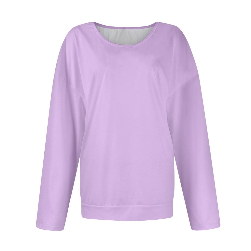 Top de damă, ocazional, la modă, cu mâneci lungi, de culoare solidă, fără umeri, cu gât rotund