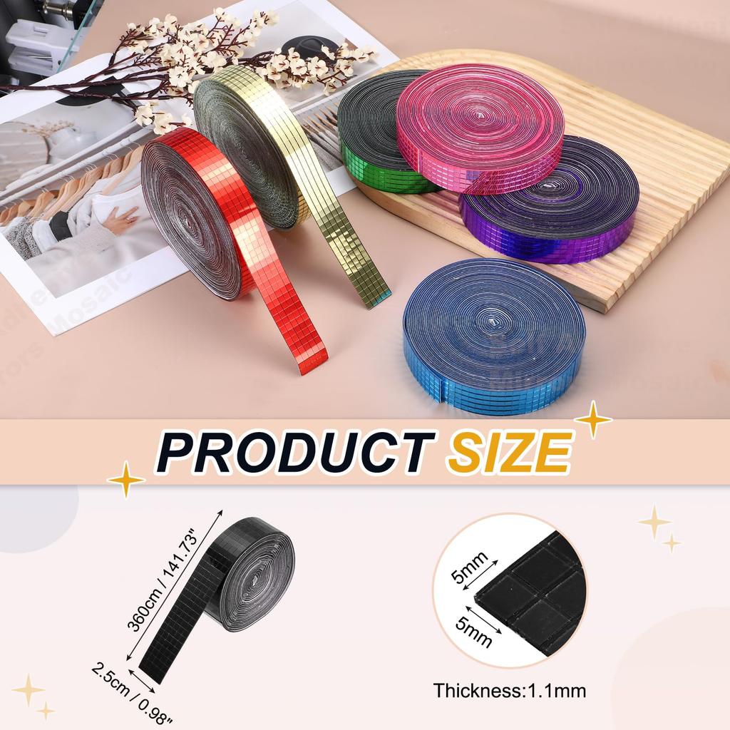 PATIKIL 5x5mm Mirror Mosaic 3600 Pieces Square Mini Glass Mosaic Disco Tile Stickers for DIY Disco and Party Black Self-Adhesive Tiles, Crafts, Balls,