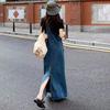 Damen Denim Altersreduzierendes Schlankheitskleid - 2025 Frühling/Sommer Locker Langes Blaues Kleid