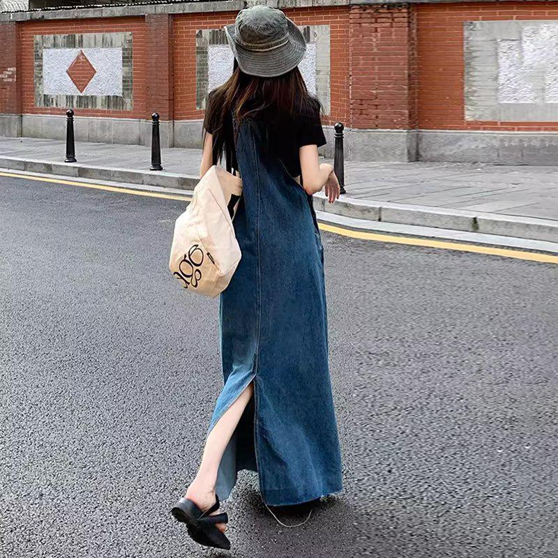 Damen Denim Altersreduzierendes Schlankheitskleid - 2025 Frühling/Sommer Locker Langes Blaues Kleid