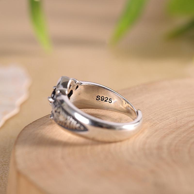 Retro Distressed Dark Rose Thorn Ring with Black Zirconia - Personalized Hip Hop Gift