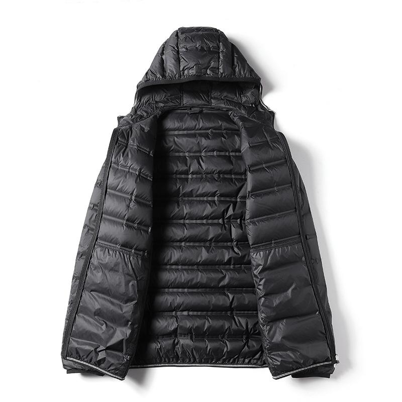 Men Down Padded Jacket Lightweight Spring Puffer Coat Light Autumn White Duck Hood Outerwear