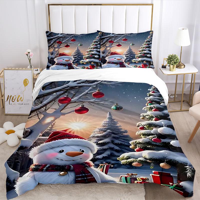3pcs Christmas Snowman Bedding Set - Includes One Quilt Cover and Two Pillowcases (No Core) - Festive Decorative Duvet Cover Set with Anime Cartoon De