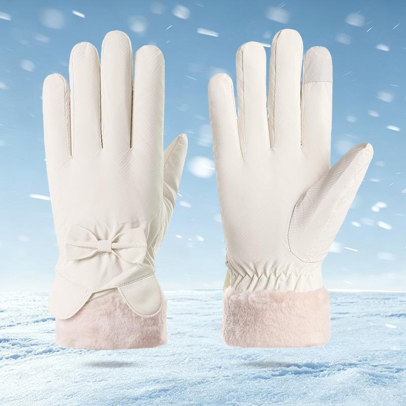 Ski Gloves Women's Autumn and Winter Warm Touch Screen Piled Thickened Windproof, Cold and Water-proof Outdoor Riding Gloves