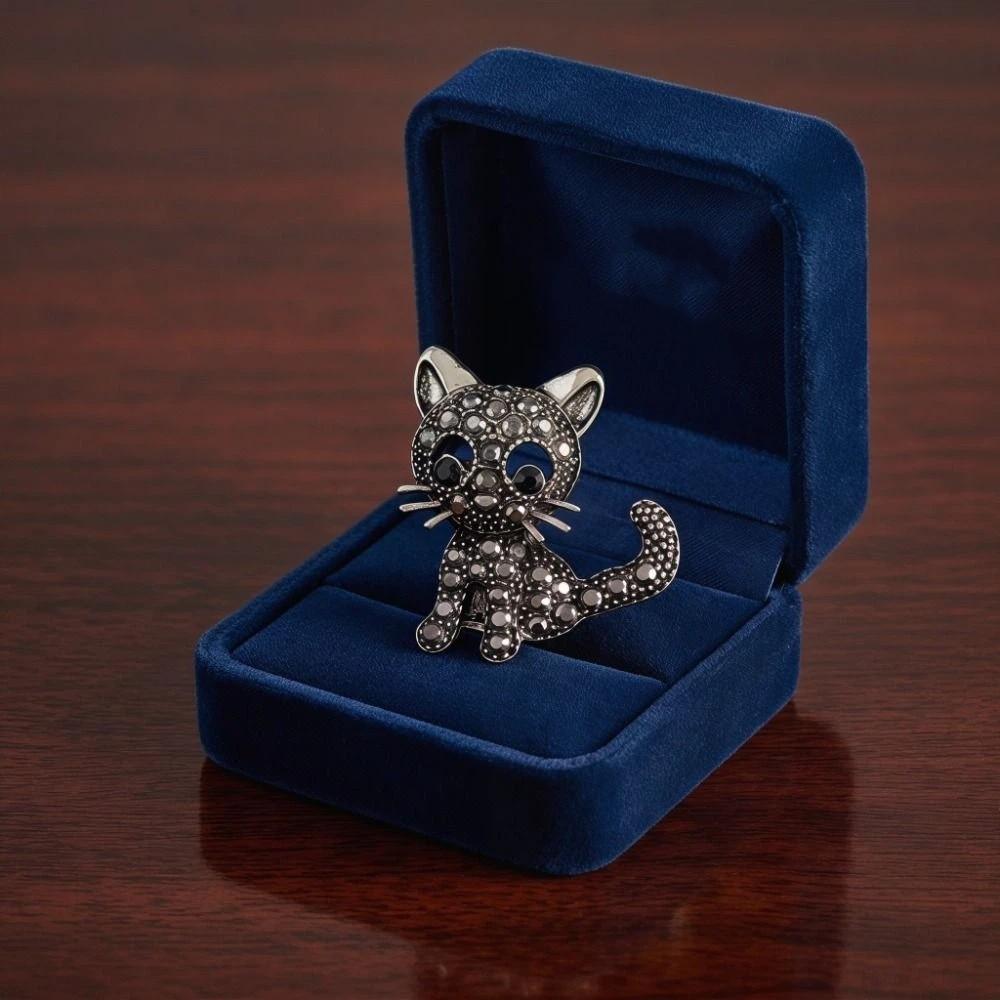 Cute Crystal Cat Brooches Zircon Vintage Brooches Fashion Jewelry Cat Badge Pins Unisex