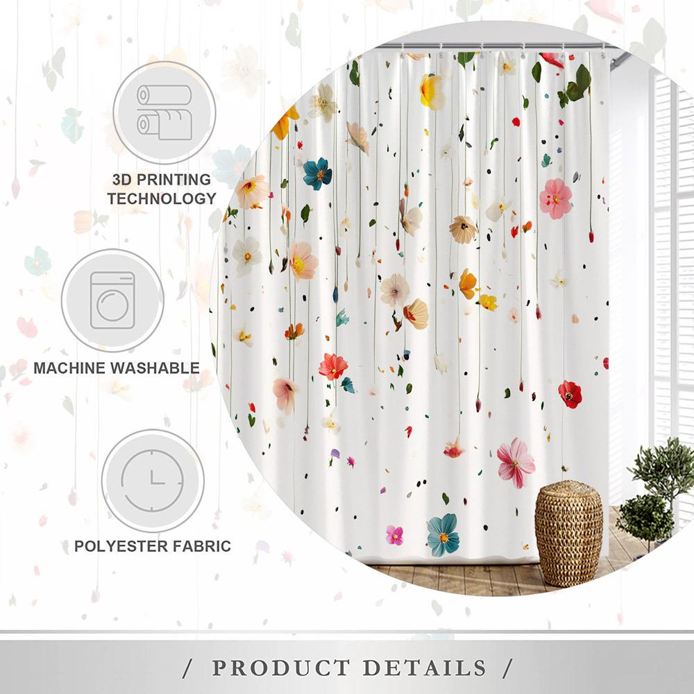 1pc Multicolor Abstract Floral Shower Curtain - Artistic Petals, Polyester, 12 Hooks, Vibrant White Background, Easy to Clean