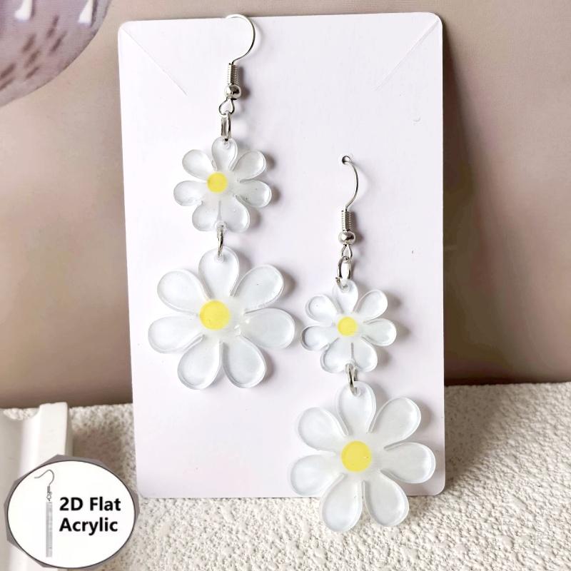 2D Flat One to Two Acrylic Flower Connected Earrings Elegant and Fashionable Temperament Suitable for Valentine's Day Gift Giving and Daily Wear