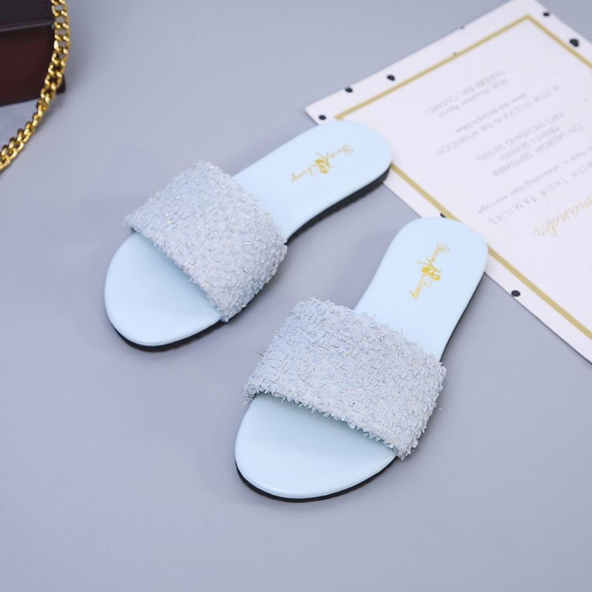 Oversized Slippers, Fashionable One-piece Shoes, Flat Shoes, Open Toed Fish Mouth Shoes, Women s Sandals 35 синий