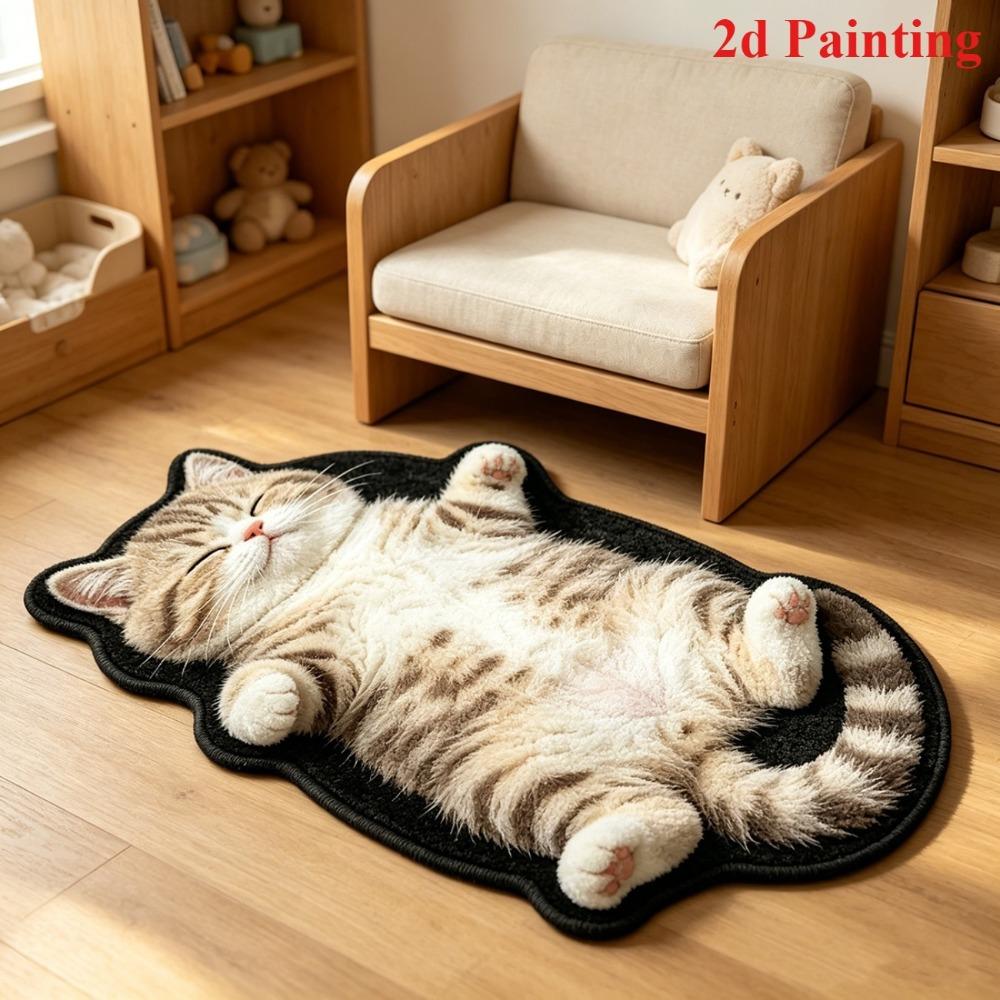 Cute Cartoon Irregular Cashmere-Like Floor Mat, Water Absorbent Anti-Slip Rug for Bathroom Bedroom Home Decor