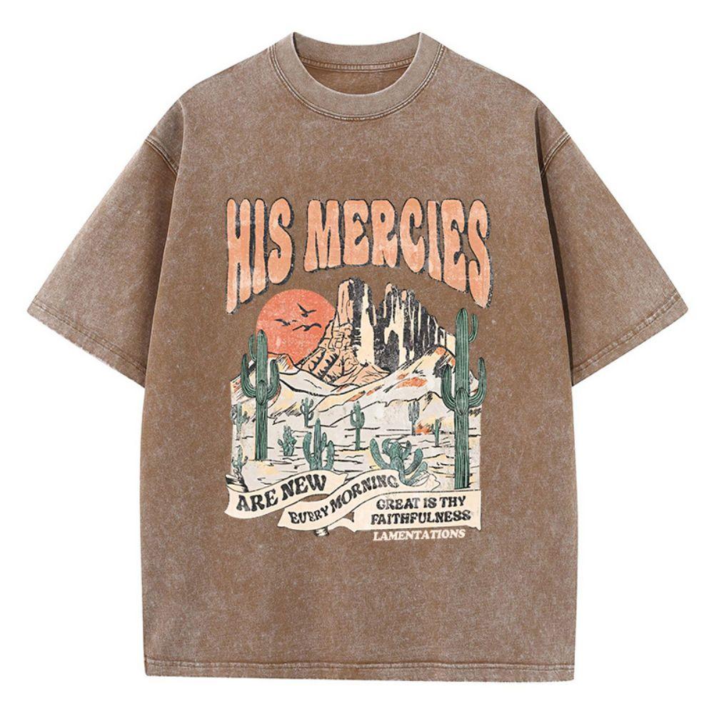 

Женские хлопковые стираные футболки Его милости новые каждое утро с принтом Короткие рукава Свободные винтажные топы с круглым вырезом Одежда 3XL